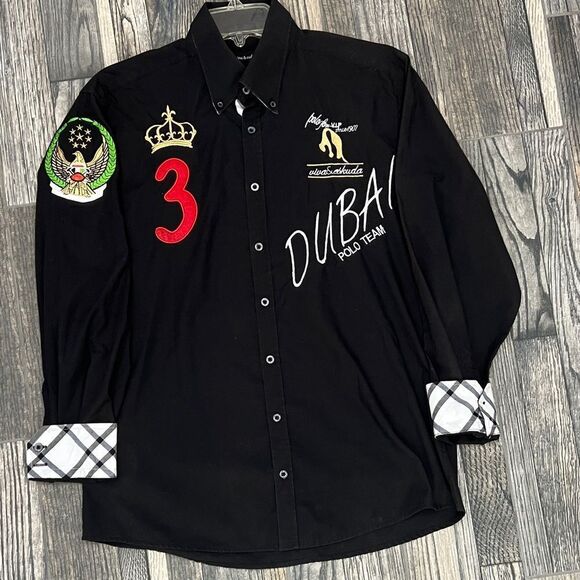 🔥 VIVA & ESKUDA Dubai Polo Team - Black LS Button Down Shirt Men Sz Medium - EU - Picture 1 of 14